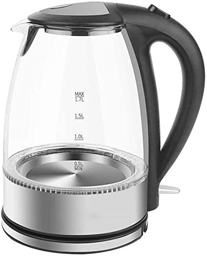 Hervidores, Hervidores eléctricos, Hervidor eléctrico de vidrio, Hervidor de control de temperatura de 1,7 L con luz LED, Mantenga la caldera de agua inalámbrica, Apagado automático, 100% libre de