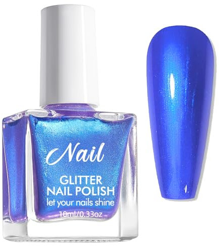 Royal Blue Shimmer Pearl Nail Polish - 60 Second Quick Dry Pearlescent Gloss Mermaid Nail Art - Long Lasting, No UV Lamp