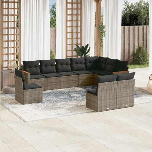 THOYTOUI 10-TLG. Garten-Sofagarnitur, Garten möbel Gartengarnitur Set Outdoor Furniture Balkon Lounge Geeignet für Terrasse Veranda Garten Balkon mit Kissen Grau Poly Rattan
