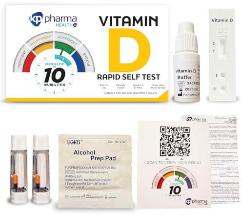 KP Pharma Vitamin D Test Kit, Check for UV Deficiency & Insufficiency Level at Home, Clinically Tested, Certified by CE, Easy and Quick Test Kit for Accurate Results - 1 Vitamin D Testing Kit