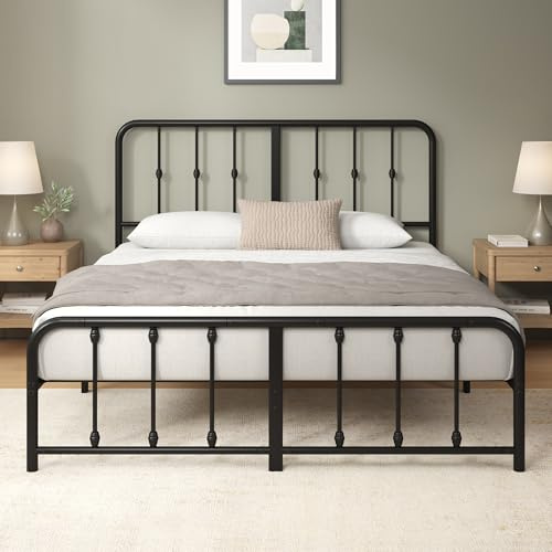 Zinus Florence Rete Matrimoniale 160x190 cm con Testiera in Metallo - Struttura Letto con Doghe in Metallo Incluse - Altezza 35 cm con Spazio Sottostante - Facile da Montare - Nero