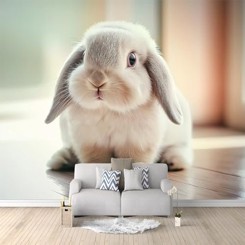 Coniglio Lop Animale Carta da Parati Fotografica Bianco Design per Pareti Camera - Fotomurale Tessuto Non Tessuto Colla Non Inclusa 300x210 cm