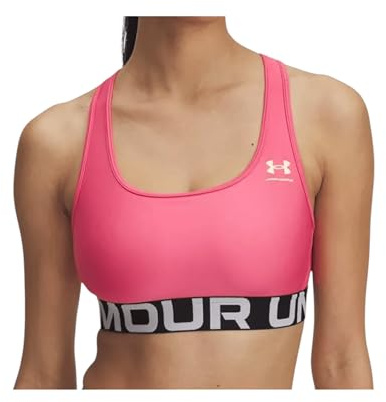 Under Armour Mujer Heatgear Mid, Sujetador Deportivo elástico con sujeción Media, Top de Gimnasia con Doble Forro no acolchadoSuper Pink / / White,XS