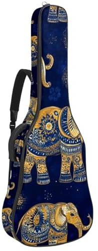 Gitarrentasche für Akustikgitarre mit zwei Taschen, blauer indischer Elefant 61, wasserabweisend, doppelt verstellbarer Schultergurt, Gitarrentasche, Blauer indischer Elefant, 42.9x16.9x4.7 in,