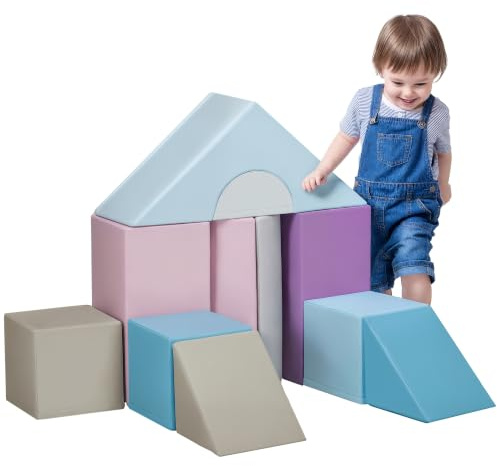HOMCOM 11-Piece Soft Play Equipment for Toddlers Ages 1-3 Blue | Kids Soft Play Set, Foam Blocks for Climbing, Crawling