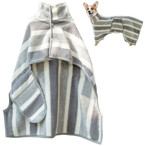 Hundebademantel, Großer gestreifter Bademantel, Bademantel für Hunde, Mikrofaser Hundehandtuch, Extra SaugfäHig und Schnell Trocknendes, Hund Bademantel Mantel (L, Grau)