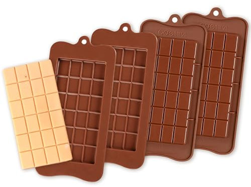 JONBAY Silicone Chocolate Moulds (Thin-4pk), Reusable Chocolate Bar Mould - Easy Release & Non-Stick, DIY Silicone Moulds for Chocolate, Jelly, Gummy, Dishwasher Safe (6x4 Pieces)