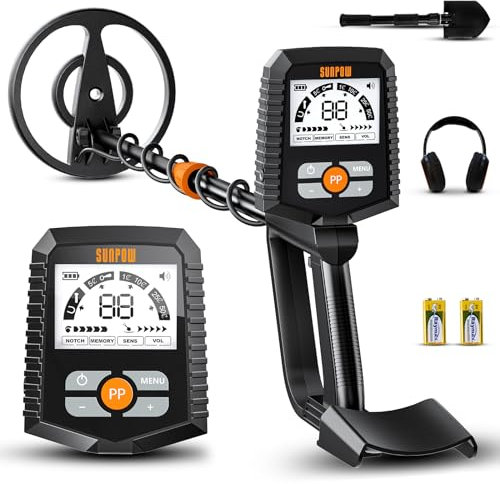 SUNPOW Metalldetektor Profi Set für Erwachsene Kinder, IP68 Wasserdicht Spule, Starke Anti-Interferenz, Verbesserter langlebiger Chip, Hohe Genauigkeit, 4 Modi（Ganzmetall, Kerbe, Pinpoint, Memory