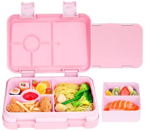 QCQHDU Bento Lunch Box for Kids,Boys and Girls with 6 Compartments for Children,Adults Work & School(Pink)