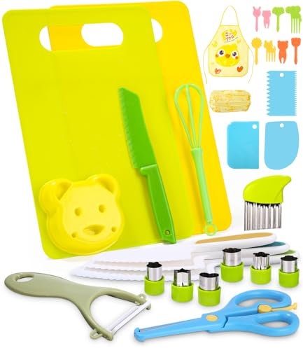 Azyvum Kit Couteau Sécurité de Cuisine pour Enfants - 32 Pièces pour Couper et Cuire des Fruits ou Légumes | Couteau qui Ne Coupe Pas