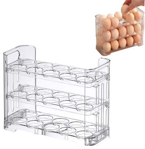 3-Tier Transparent Egg Storage Box, 30-Capacity Fridge Organizer with Side-Flip Design, Durable Egg Holder for Kitchen & Refrigerator, Space-Saving Tray for Easy Access & Organization.