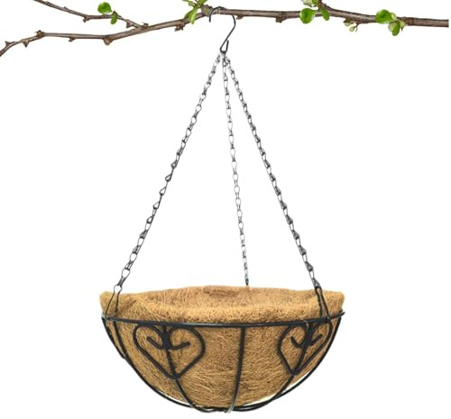 Bkljkf Cesto per piante con fodera in coco, cesto per piante con rivestimento cocco, in metallo, rotondo, vaso per puberi con catena, decorazione da giardino per prato all'aperto