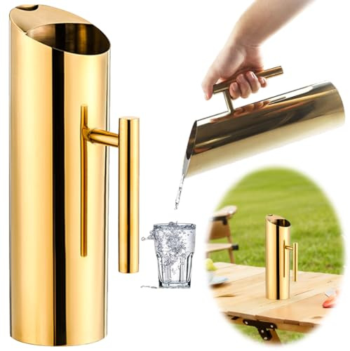 Starnearby Brocca Acqua Acciaio Inox, Caraffa per Acqua, Brocca in Acciaio Inox con Manico, Moderna, per Bevande, Tè Freddo, Caffè Caldo per Casa, Ristorante, Bar (Oro 1,5L)