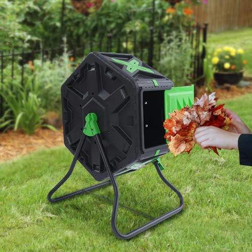 Compostiera girevole 70 l/15,4 Gal Mini contenitore per compost rotante, contenitore per compost a camera singola per giardini, balconi, cortili (esagonale)