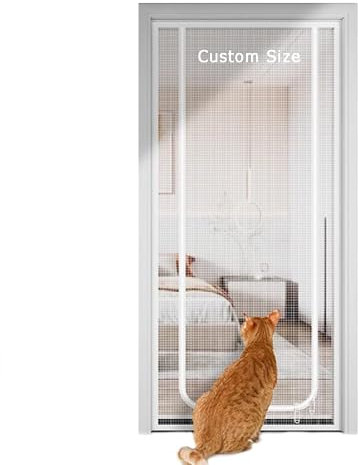 Custom Size Cat Door Screen Anti Mosquito Fly Curtain Nets, Insects Protection Mesh Pets Proof Screen Doors with Zipper, Prevent Pet Escape Door Curtains (W*H:100 * 210cm)