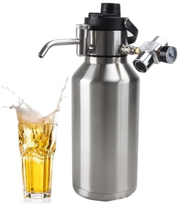 NJDQFA Fût De Bière, Tireuse à Bière Portable 2 L Growler, Fût à Pression en INOX, cultivateur de fût à Double paroi, Kits de systèmes de Distribution