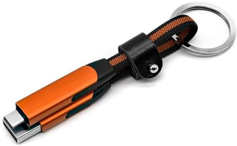 SAMERIO Keyring Charging Cable USB C iOS Short Multifunction Fast Charge Magnetic Foldable Portable 3A 60W Data Transfer Cord Keychain for All Smartphones Power Banks (Orange)