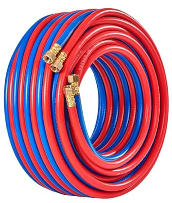 RSBFER Tuyau de Chalumeau Double, tuyaux de Chalumeau de découpe oxygène-acétylène avec raccords en Laiton, Tuyau de soudage et de découpe Ignifuge Haute Pression,20m