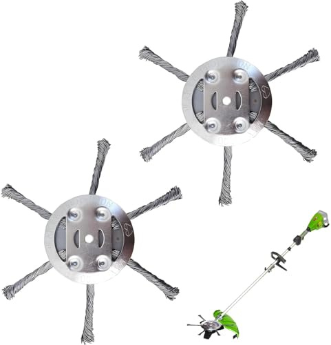 Hongoen Lot de 2 brosses de désherbage en fil d'acier pour débroussailleuse - Brosse de désherbage pour débroussailleuse - Accessoire pour débroussailleuse sans fil - Brosse métallique avec forme