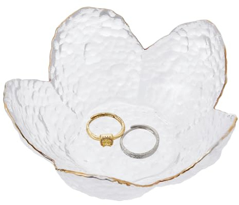 DICOSMETIC Blumenring Schmuckschale Schmuckschale Klarem Glas Mit Goldener Kante 12x6.2cm Glas Schmuckschale Kleine Schmuckaufbewahrung Für Ringe Ohrringe Halsketten