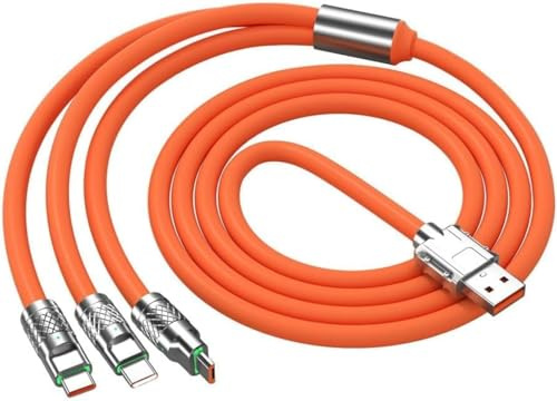 Orange Colour 3 in 1 Multi USB Cable 100W Multi Charger Cable Fast Charging Cable to Various Mobile Phones with Type-C/Android/Charging Ports Chargers and Power Adapters Accessories (2m/78.7inch)