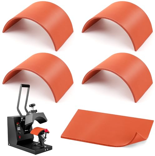 5 Pcs Double-Sided Silicone Heat Press Cover Pad Replacement, 8 x 4 Inch Non-Slip Heat Resistant Press Mat for Hat HTV Heat Transfer Ironing (Orange)