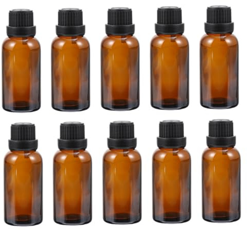 TOYZFRIENDY Botellas de Aceite Esencial Vacías 10 Pcs 15 Ml Vidrio Marrón con Tapón Grandes y Cuenta Gotas para Cosméticos Viajes y Perfumes