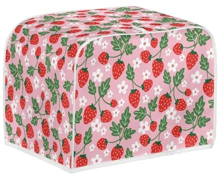 Kuiaobaty Red Strawberry Toaster 2 Slice Cover with Hook, Strawberry Flowers Dust-Proof Bread Machine Cover, Pink Kitchen Appliance Case,S