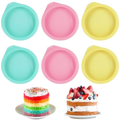 Aohyue 6 Pièces Moule Layer Cake, Gâteau en Silicone, Rond Moule à Gâteaux 4 Pouces Arc-en-Ciel, Antiadhésif, Réutilisables,pour Brownie, Omelettes, Pizzas