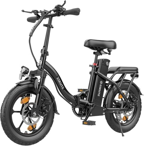 ESKUTE D100 E-Bike Klapprad 16 x 2,5 Zoll, Elektrofahrrad für Herren & Damen, Fatbike mit Abnehmbarem 36V 13Ah Akku, Lange Reichweite bis 100 km, Faltbares Pedelec für Erwachsene, Schwarz