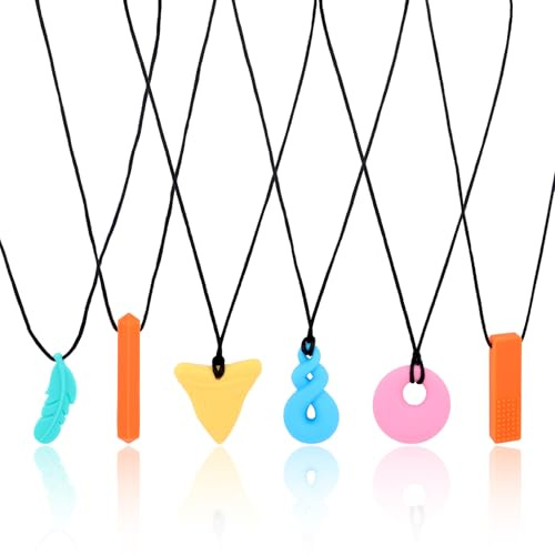 Fukaisu 6 Collane Masticare Bambini Problemi Sensoriali, Collana Dentizione in Silicone Resistente Riutilizzabile Giocattoli Masticare Oralmente per Bambini con Autismo ADHD Problemi Motori Orali