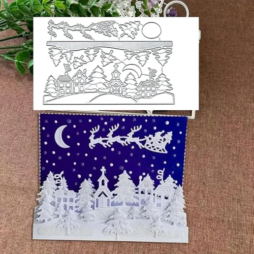 Christmas Village Frame Metal Die Cuts, Metal Cutting Dies for DIY Embossing Card Making, Albums, Scrapbooking, Book Tags Decor Paper Cutting Dies, Art Deco Style, Carbon Steel, 5.51x4.25