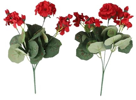 FUANA 2 fiori artificiali di geranio rosso, fiori finti per feste di nozze, decorazione domestica, oggetti di scena per fotografia