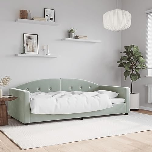 HaoChrymec Tagesbett mit Samtbezug, Vielseitig als Sofa und Bett, Robustes Gestell, schlafsofa, einzelbett, Für Wohnzimmer & Schlafzimmer, Hellgrau, 90x190 cm