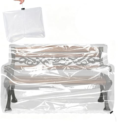 Gartenbank Abdeckung Gartenbank 2 Sitzer 135×80× 75cm Schutzhülle Gartenbank Regenschutz Mit Kordelzug Transparent Abdeckplane Gartenmöbel Schutzhaube für Gartenmöbel Garten