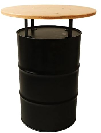 Generisch Stehtischtonne Schwarz Holzplatte Ø 59cm Industrial Bartisch Hochtisch Stehtonne Tonnentisch Barrel Ölfass Stehtisch