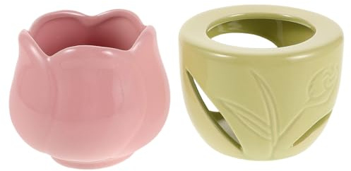 BESTYASH Diffusore di Oli Essenziali in Ceramica Tulipano Grande Capacità Bruciatore di Cera Fusa Struttura Separabile Portacandele per Lumini da Tè Decorazione per Aromaterapia e Relax