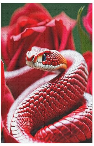 Puzzles 1000 Pièces Adultes, Puzzle De Jeu, Rouge Serpent Planche De Bois, Excellent Cadeau pour Enfants 78×53cm
