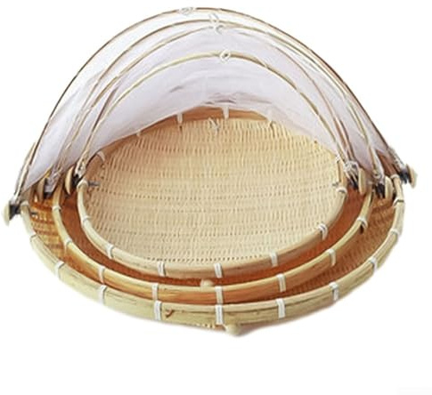BlesConi Panier de rangement tissé à la main avec couvercle en filet, poubelle multifonction pour cuisine, pique-nique et organisation de la maison, 36 cm