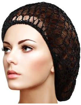 Bandeau tricoté en maille filet long rayonne chapeau tricot filet de sommeil crochet 1 pièce filet à cheveux doux autour de la tête bandeau, Noir , Taille unique