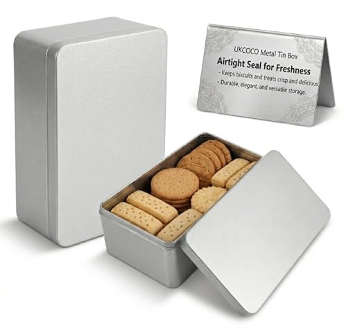 UKCOCO Rectangular Storage Tin with Lid Tinplate Candy Box for Cookies Tea Chocolates and Small Accessories Large Metal Tin Box for Party Favors Gift Storage 7.09 X 3.86 X 2.56 in