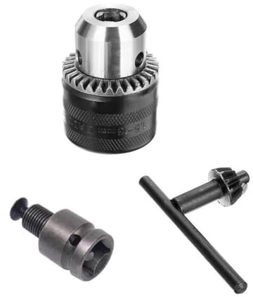 1.5-13mm Key-Type 3-Jaw Drill Chuck Adapter with 1/2-20 UNF Thread for Cordless Power Screwdrivers, for Impact Drivers, and Drills – Quick-Change Tool-Free Fit, Includes Wrench