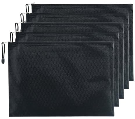 NiceNaiils 5er Set Geldtasche Canvas mit Reißverschluss, 24x18cm Banktasche für Dokumente & Geldscheine, Wasserfeste Aufbewahrungstasche für Büro & Reise, Vielzwecketui Schwarz