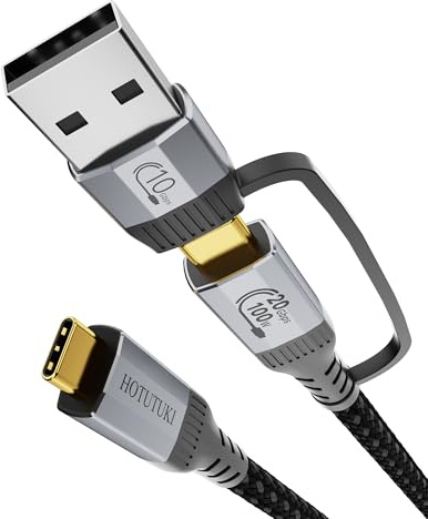 HOTUTUKI Câble USB C 1m 2-en-1 Multifonctionnel, USB A vers Type C USB 3.2 Gen 2x2 20Gbps, Vidéo UHD 4K@60 Hz, Charge Rapide PD 3.0 5A 100W, Compatible Thunderbolt 3/4