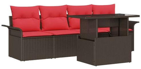 vidaXL Gartensofa-Set 5 STK. Braun [Synthetisch]: Poly Rattan