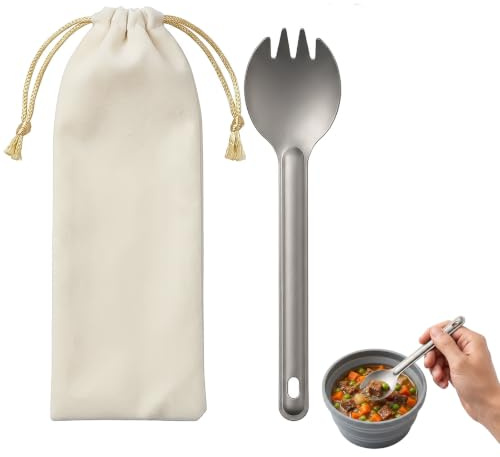Haoyic 2 Pcs Silver Camping Spork 16cm Long Handle Titanium Cutlery Tool for Travel Hiking and Picnics