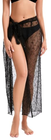 colornival Traje de baño de ganchillo con lentejuelas para mujer, falda envolvente de pareo de playa ajustable, cubierta de bikini para vacaciones