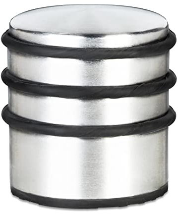 Relaxdays Türstopper schwer, Türfeststeller mit Gummiringen, Türpuffer aus Edelstahl & Gummi, H x D: 7,5 x 7 cm, silber