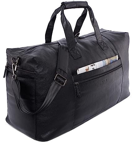 LEABAGS Leder Weekender Damen & Herren I Echtleder Premium Reisetasche I 55 l Sporttasche I Duffle Travel Gym Bag I Sporttasche I Trainingstasche I Tasche Flugzeug I groß I Nappa Schwarz
