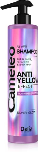 Cameleo - Silber-Shampoo - kein Gelb-Effekt - für blondes, graues, gebleichtes Haar - UV-Schutz - tägliche Anwendung - Platin-Reflexe, lila Shampoo für Aufhellung & Pflege - 250 ml